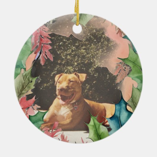 Traditionelles Rot-Grün-Weihnachtsfest-Foto Keramik Ornament (Hinten)