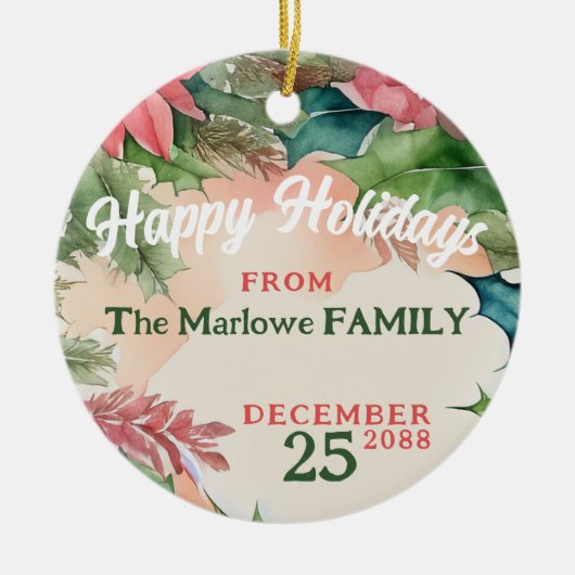 Traditionelles Rot-Grün-Weihnachtsfest-Foto Keramik Ornament (Vorne)