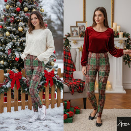 Traditionelles Rot-Grünes Plaid-Tartan-Weihnachtsm Leggings