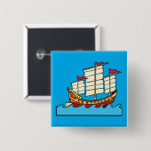 Traditionelles rotes chinesisches Dschunken-Schiff Button (Vorne & Hinten)