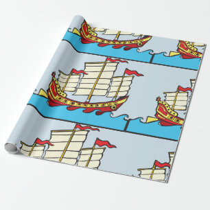 Traditionelles rotes chinesisches Dschunken-Schiff Geschenkpapier