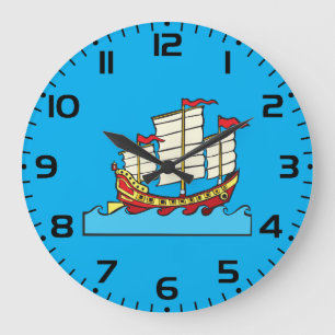 Traditionelles rotes chinesisches Dschunken-Schiff Große Wanduhr