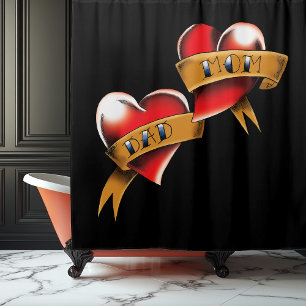 Traditionelles rotes Herz-Eltern-Banner-Tattoo-Des Duschvorhang