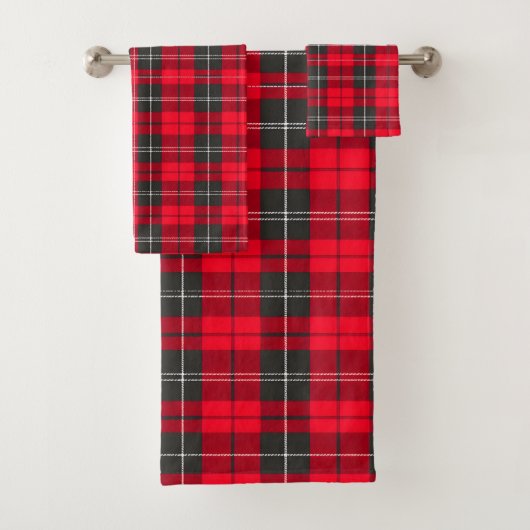 Traditionelles rotes Kariertes Tartan Modern Colle Badhandtuch Set (Insitu)