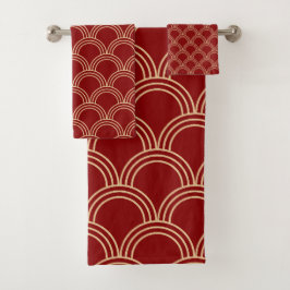 Traditionelles rotes und goldenes chinesisches Mus Badhandtuch Set