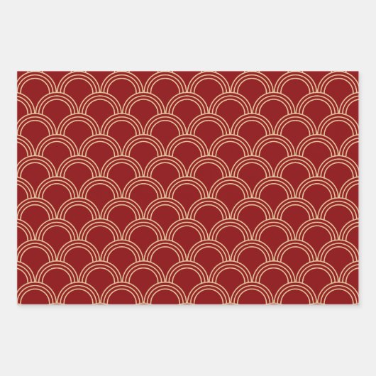 Traditionelles rotes und goldenes chinesisches Mus Geschenkpapier Set (Vorderseite)