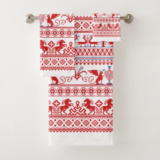 Traditionelles Rotrussisches Ornament Badhandtuch Set (Insitu)