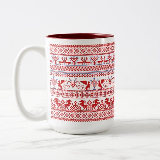 Traditionelles Rotrussisches Ornament Zweifarbige Tasse (Links)