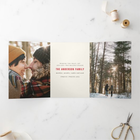 Traditionelles Rotwein Weihnachten mehrjähriges Fo Dreifach Gefaltete Urlaubskarte (Innenseite)