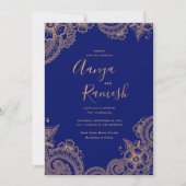 Traditionelles Royal Blue and Gold Mehndi Wedding Einladung (Vorderseite)