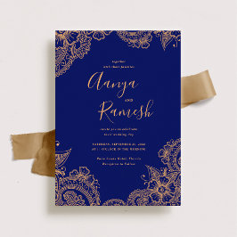 Traditionelles Royal Blue and Gold Mehndi Wedding Einladung