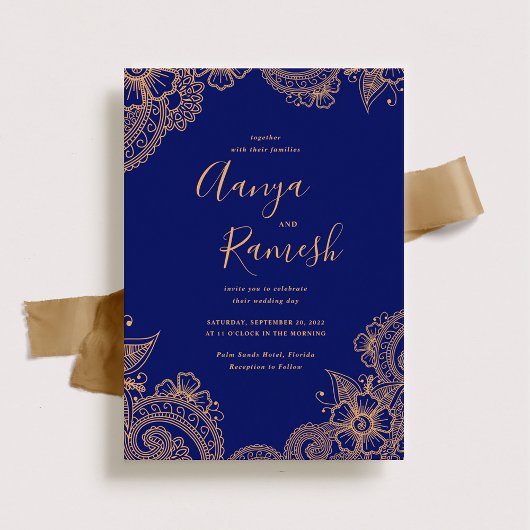 Traditionelles Royal Blue and Gold Mehndi Wedding Einladung