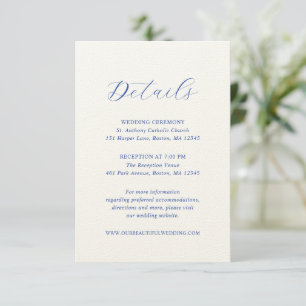 Traditionelles Royal Blue Elegant Hochzeit Begleitkarte