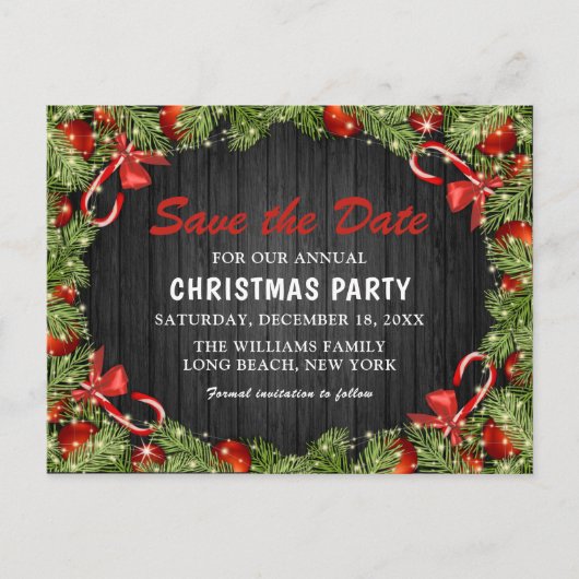 Traditionelles rustikales Weihnachtsfest-Party | S Einladungspostkarte (Vorderseite)