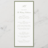 Traditionelles Salbeigrünes Monogramm-Hochzeit Menükarte (Vorderseite)