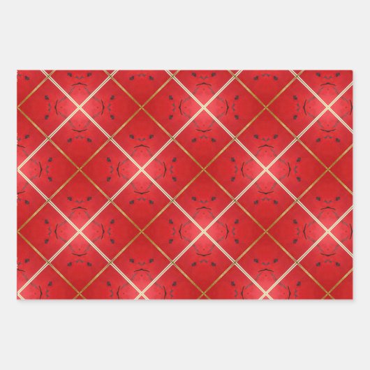 Traditionelles Scarlet Red & Gold 3 Stück Wrap Set Geschenkpapier Set (Vorderseite 2)