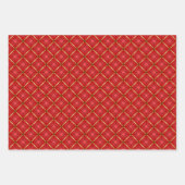 Traditionelles Scarlet Red & Gold 3 Stück Wrap Set Geschenkpapier Set (Vorderseite)