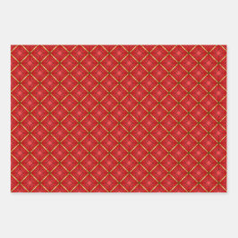 Traditionelles Scarlet Red & Gold 3 Stück Wrap Set Geschenkpapier Set