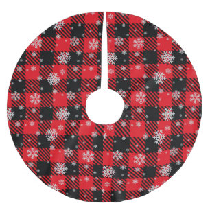 Traditionelles Schottenmuster Rot und Schwarz mit Polyester Weihnachtsbaumdecke