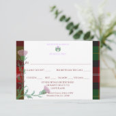 Traditionelles schottisches Tartan Border & Thistl RSVP Karte (Stehend Vorderseite)