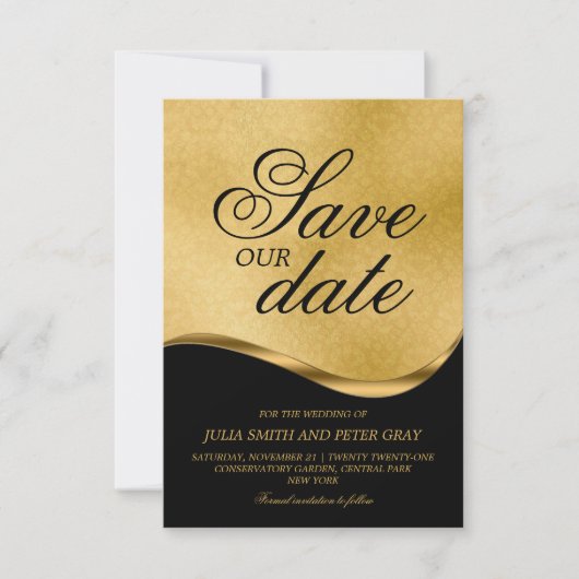 Traditionelles Schwarz/Gold Save the Date Einladung (Vorderseite)