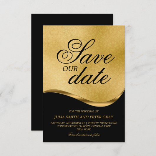 Traditionelles Schwarz/Gold Save the Date Einladung (Vorne/Hinten)