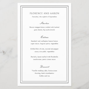 Traditionelles Schwarz-Weiß-Budget-Hochzeitsmenü Flyer