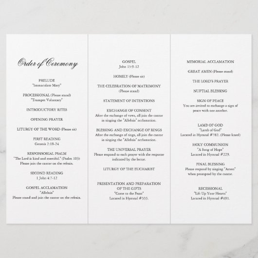 Traditionelles Schwarz-Weiß-Hochzeitsprogramm (Rückseite)