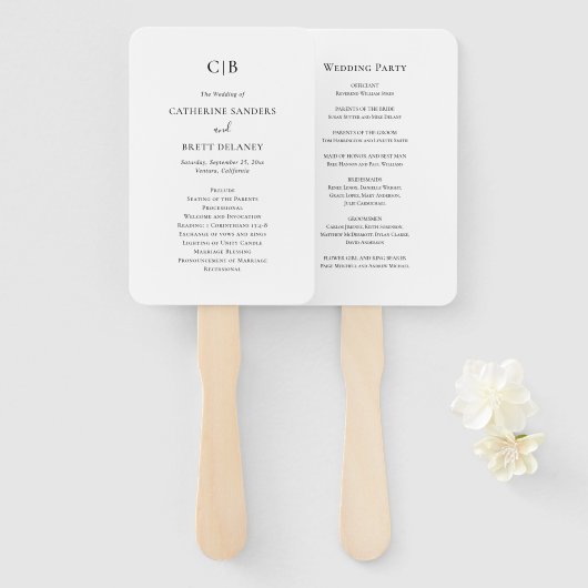 Traditionelles Schwarz-Weiß-Hochzeitsprogramm Fächer (Vorne und Hinten)