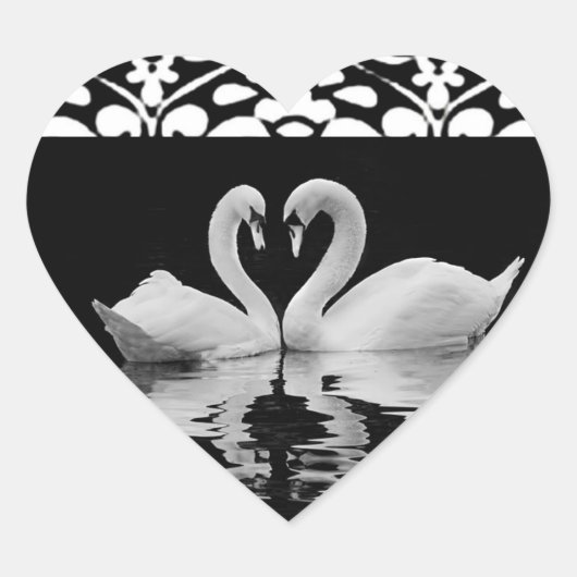 Traditionelles Schwarz-Weiß-Schwan-Siegel Herz-Aufkleber (Vorderseite)