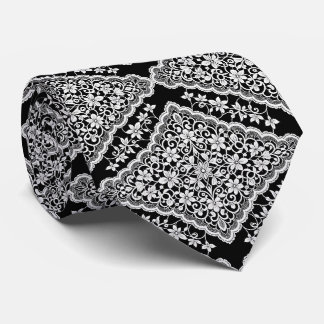 Traditionelles Schwarz + Weiß | Spitzen-Design Fau Krawatte