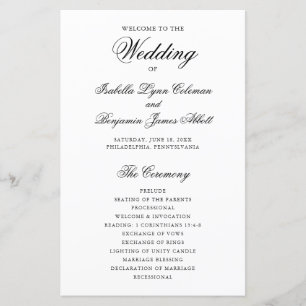 Traditionelles schwarz-weißes Hochzeitsprogramm