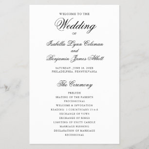 Traditionelles schwarz-weißes Hochzeitsprogramm