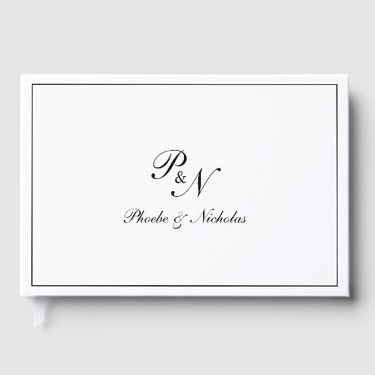 Traditionelles Schwarz-weißes Monogramm formales H Gästebuch (Vorderseite)