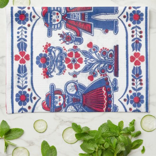 Traditionelles Schweizer Folkloremuster Geschirrtuch (Gefaltet)