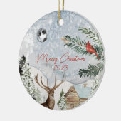 Traditionelles Snowy Winter Wonderland Hirsche Kar Keramik Ornament (Links)