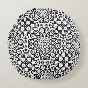 Traditionelles Sonnenblumen-Batikmuster-Ornament Rundes Kissen