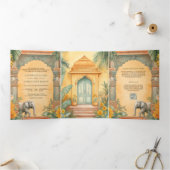 Traditionelles südindisches Foto QR Code Hochzeit Dreifach Gefaltete Einladung (Innenseite)