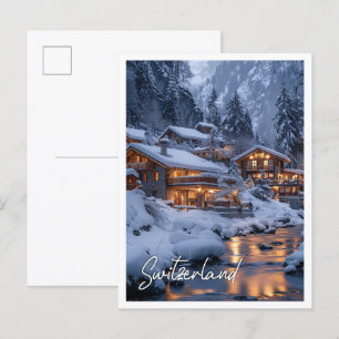 Traditionelles Swistzerland Chalet inmitten schnee Postkarte