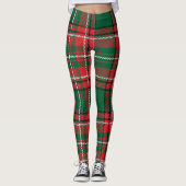 Traditionelles Tartan: kariertes rot-grünes Muster Leggings (Vorderseite)