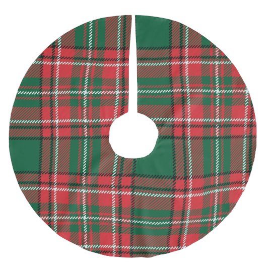 Traditionelles Tartan: kariertes rot-grünes Muster Polyester Weihnachtsbaumdecke (Vorderseite)