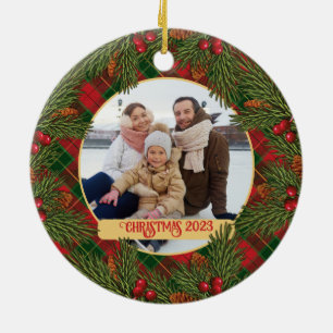 Traditionelles Tartan Kranz Foto zu Weihnachten Keramik Ornament
