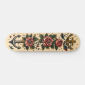 Traditionelles Tattoo-Design, Ankern, Rose & Schwa Skateboard (Horizontal)