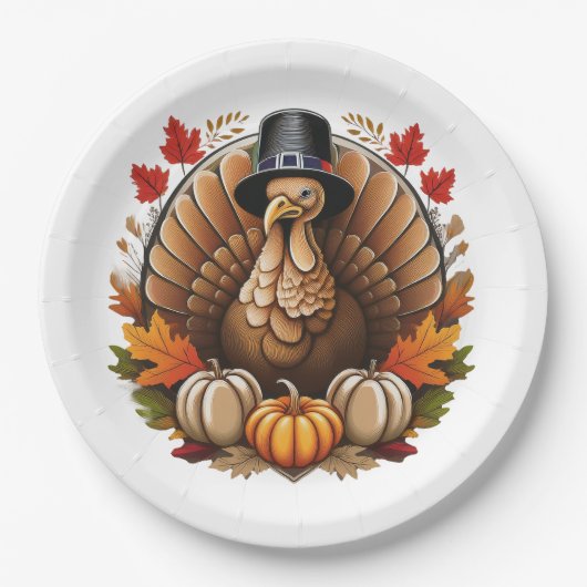 Traditionelles Thanksgiving-Design Pappteller (Vorderseite)