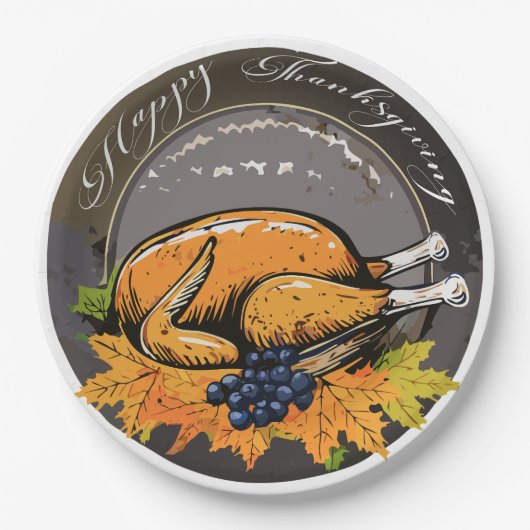 Traditionelles Thanksgiving-Design Pappteller (Vorderseite)