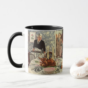 Traditionelles Thanksgiving-Essen mit Familie Tasse