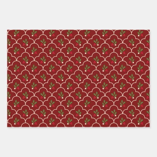 Traditionelles Trio Scallop und Heiligabend Geschenkpapier Set (Vorderseite)