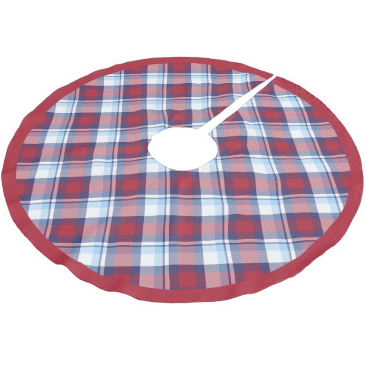 Traditionelles US Red White Blue Tartan Muster Polyester Weihnachtsbaumdecke (Schrägansicht)