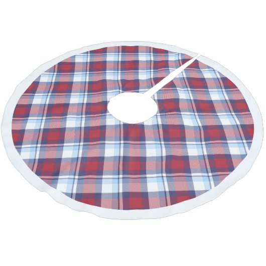 Traditionelles US Red White Blue Tartan Muster Polyester Weihnachtsbaumdecke (Schrägansicht)