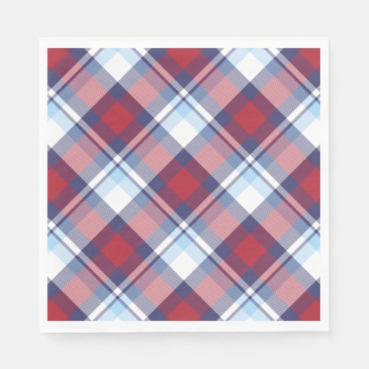 Traditionelles US Red White Blue Tartan Muster Serviette (Vorderseite)